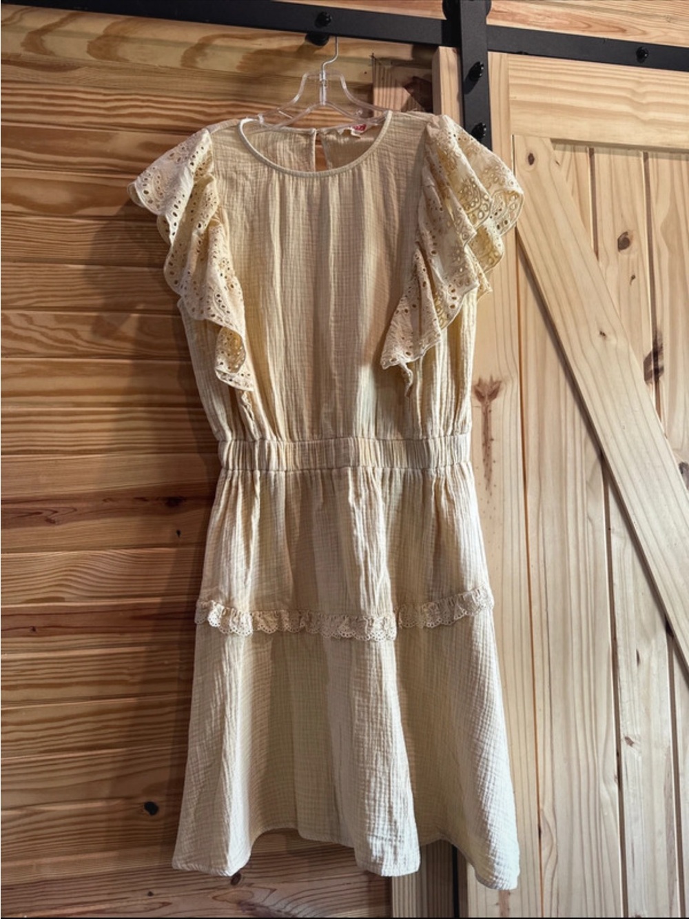 Soft Cream Ruffle Sleeve Midi Dress